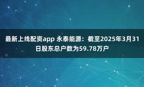 最新上线配资app 永泰能源：截至2025年3月31日股东总户数为59.78万户